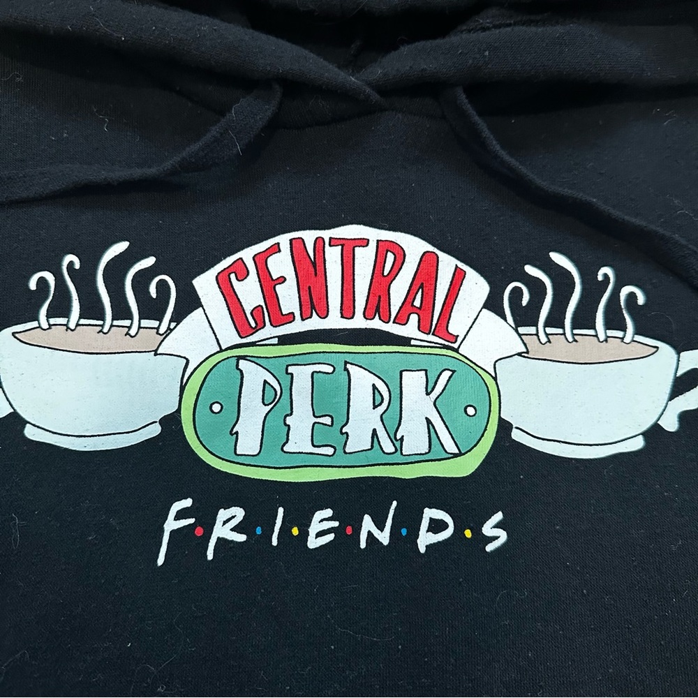 Friends TV Show Cropped Black Hoodie Central Perk Coffee M - Picture 3 of 6